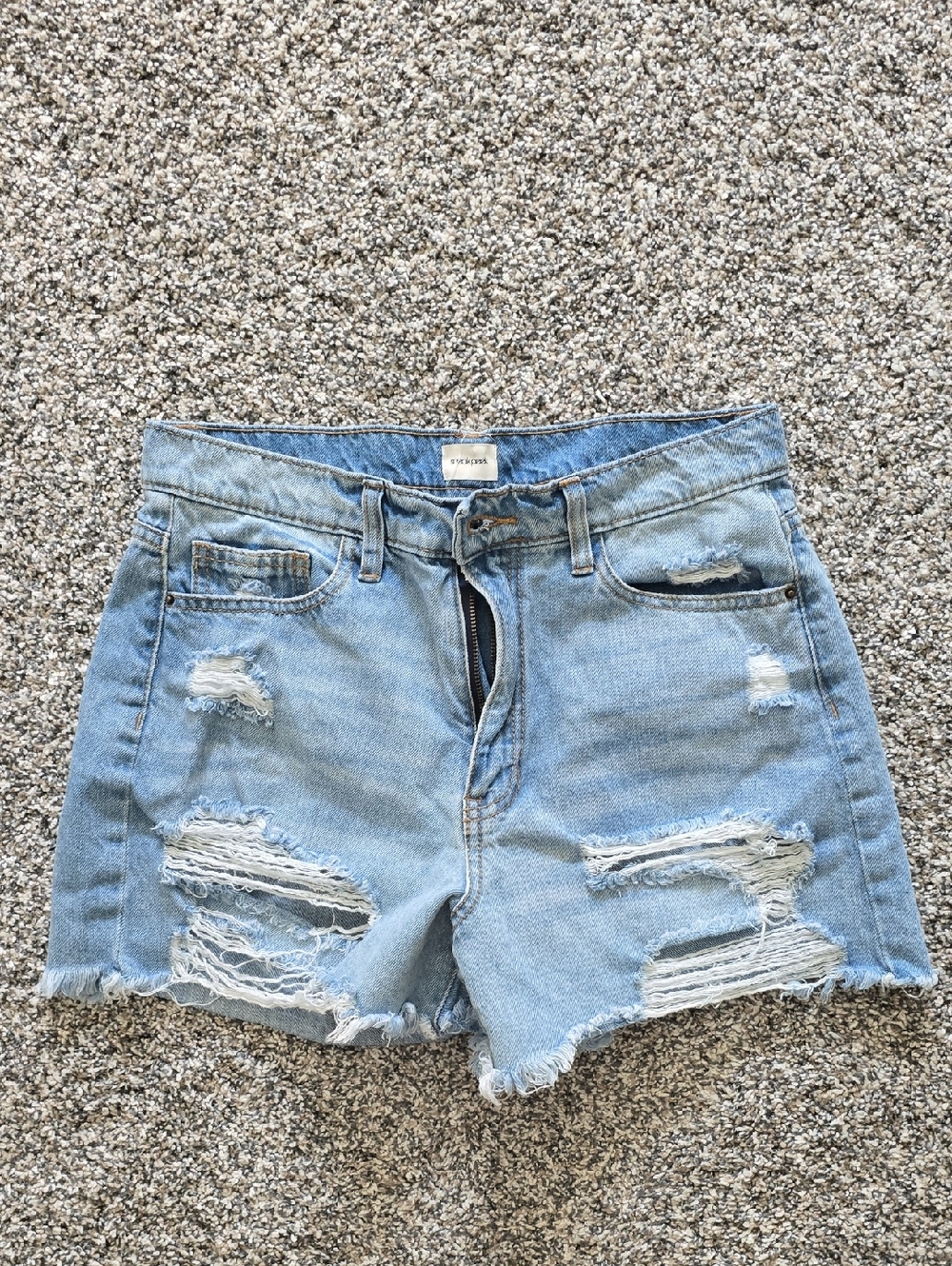 Sneak Peek Light Blue Distressed High-Rise Denim Shorts